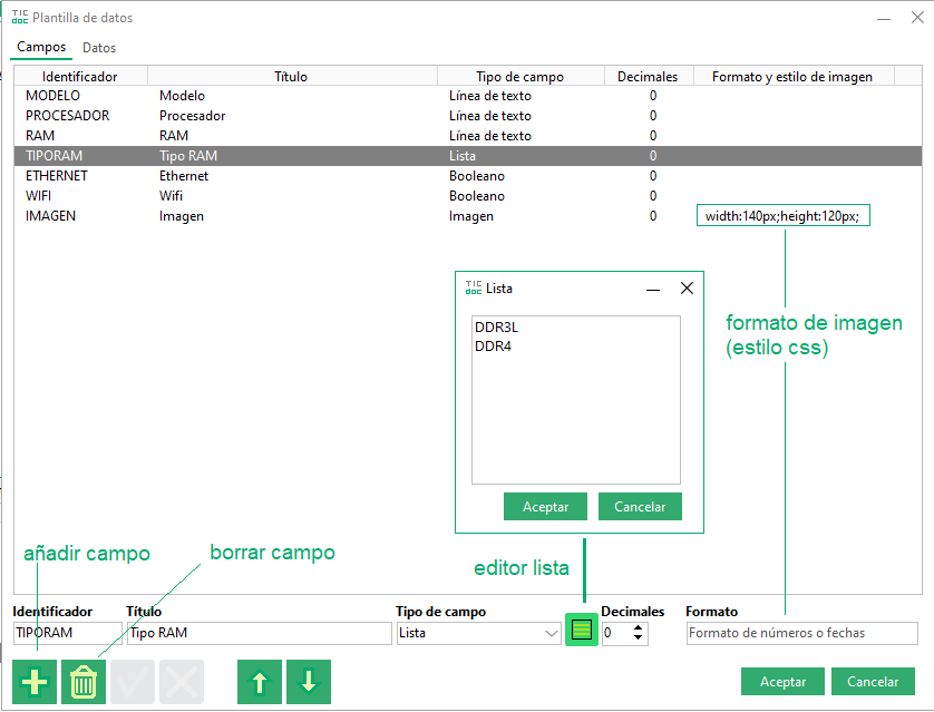 definition of data template fields