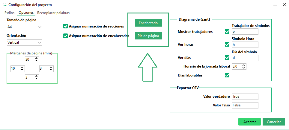 encabezado y pie de página