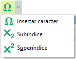 insert caracter, subíndice y superíndice