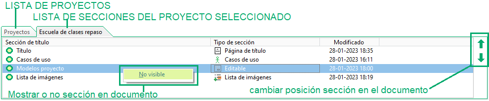 mover y ocultar secciones