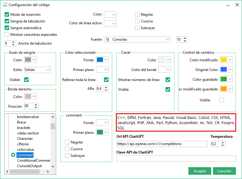 ajustes editor código