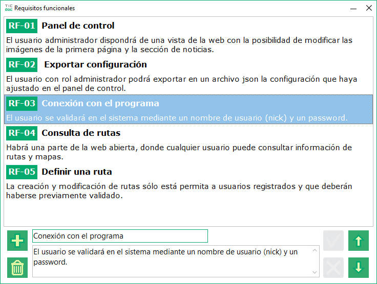 editor requisitos funcionales